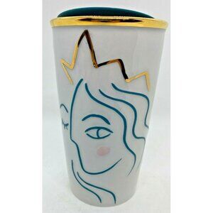Starbucks Coffee Tall Travel Tumbler  Crowned Siren Gold Cup White 10 oz.  2017
